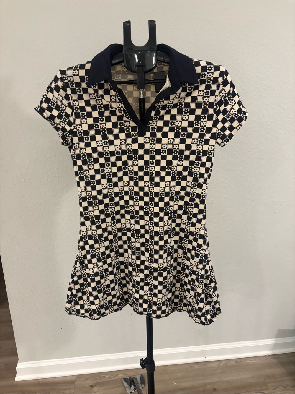 Urban Outfitters Black & Cream Checker Polo Mini Dress